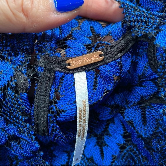 Free People Simone Blue Crochet Mini Dress With Lace Bell Sleeves Size Small - Picture 14 of 15